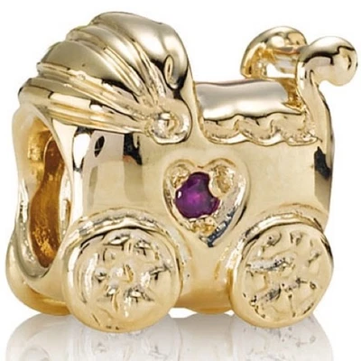 Cuenta para cochecito de bebé Pandora retirada de oro de 14 quilates con zafiro rosa - 750409PSA Foto 1 de 4