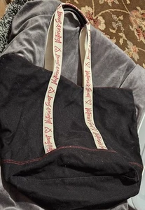Victorias Secret Canvas Tote Bag Black White Straps Zip Top Logo Shopping - Picture 1 of 4