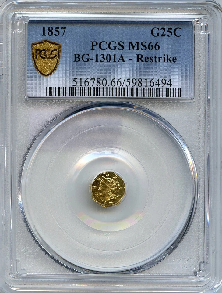 1857 G25C California Fractional Gold / PCGS Gold Shield BG-1301A MS66 / GOLD R.1 - Image 1 of 3