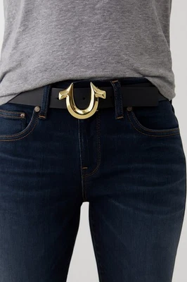Cinturón True Religion Mujer Hebilla Dorada Herradura Monograma Negro S/M 30-32 Foto 1 de 4