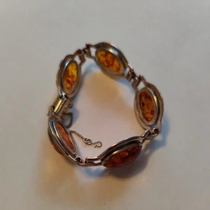  VINTAGE FISCHLAND BERNSTEIN-ARMBAND 835er SILBER  - Bild 1 von 4