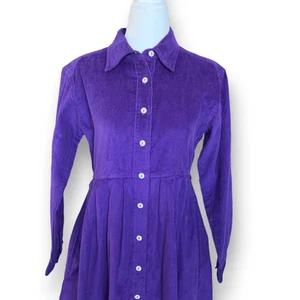 Vestido Vintage Años 90 Modas Púrpura Fino Pana de Ballena Babydoll Manga Larga Midi - Imagen 1 de 9