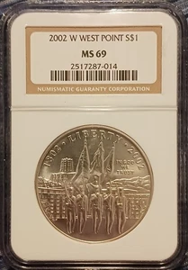 2002 W West Point Bicentennial Commemorative Silver Dollar - NGC MS 69 - Picture 1 of 4