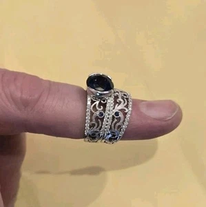 18 KARAT WHITE GOLD SAPPHIRE AND DIAMOND SIMON G. DESIGNER ENGAGEMENT SET - Picture 1 of 20