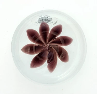 Rare Blenko Handmade Glass Flower Paperweight in Amethyst & Crystal - Image 1 of 4