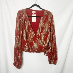 NEU mit Etikett Ciebon rot metallic gold Langarm Wickelbluse - Bild 1 von 7