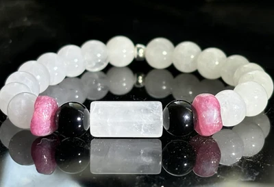 Authentic Azeztulite and Pink Black Tourmaline Bracelet with Certificate NC - Image 1 of 4