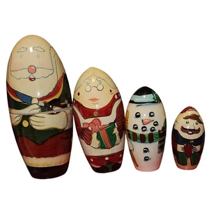 Set of 4 VTG Christmas Wood Nesting Dolls, Each Signed - Picture 1 of 10
