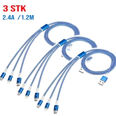 1-3STK 1,2 m 2,4a Ladekabel 3in1 Schnell USB Typ-C Micro iOS für Samsung iPhone - Bild 1 von 4