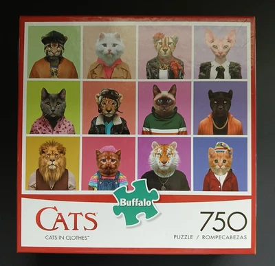 Rompecabezas Gatos en Ropa 750 piezas (97070) Sellado de Fábrica Nuevos Juegos de Búfalo Foto 1 de 3