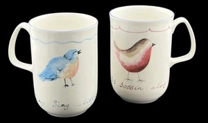2 Rose Of England Kaffeetassen Tassen Bluebird & Robin Fine Bone China 4 Zoll - Bild 1 von 6