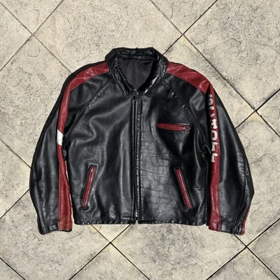 RARE VINTAGE Schott Leather Biker Jacket Red Black Size 46 - Image 1 of 4