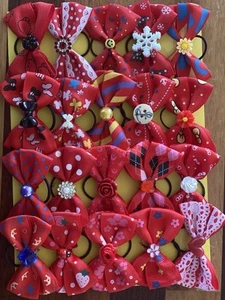 Mixed Red Patterned Dog Grooming Bows Pack 20 - Picture 1 of 5