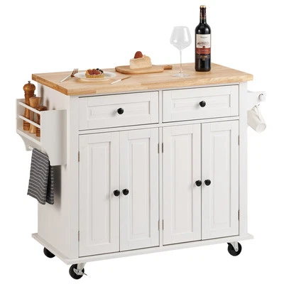 Kitchen Island Cart Trolley Cart Rolling Storage Cabinet w/ 2 Drawers & Rack - Image 1 of 4