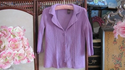 Heather B 100% Cotton Cable Knit Sweater Cardigan - Womens Small - Soft Purple - Image 1 of 4