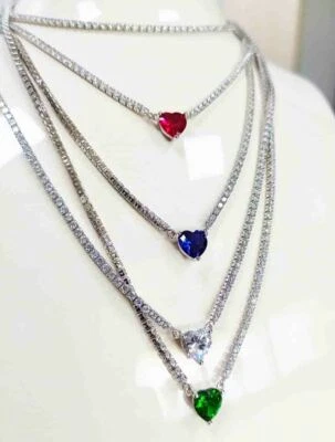 Collana tennis argento sterling 925 con zirconi Cuore colorati regalo ragazza - Immagine 1 di 4