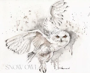 Raptor Bird Art Barn Owl Portrait Watercolor Giclee Print Signed Matted 8x10 - Picture 1 of 7