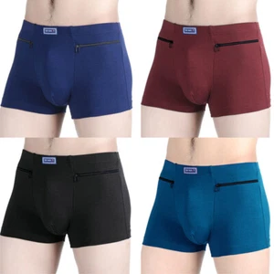 Men Comfy Soft Cotton Underpants Boxer Briefs Trunks Zip Pockets Underwear L-4XL - Picture 1 of 20