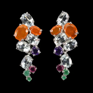 Summer 925 Silver Earrings Orange Opal 8x6mm Emerald Gemstone Jewelry - Picture 1 of 9