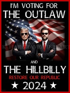 Donald Trump Fan Art JD Vance Outlaw Hillbilly  2024 Flag MAGA USA - Picture 1 of 3