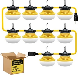 100FT Construction String Work Lights LED Industrial Commercial Grade Waterproof - Picture 1 of 10