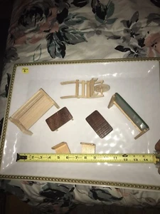 Vintage Lot Dollhouse /School/Farm Miniature Wood Furniture Bench ,Chairs Tables - Picture 1 of 12