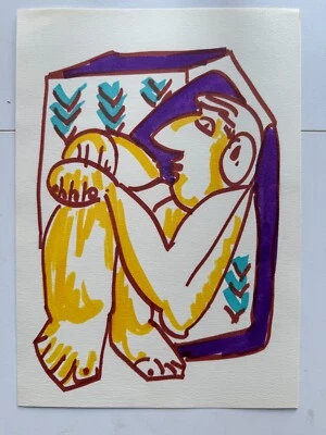 Figura de arte extraterrestre abstracto vintage estudio ilustración posmoderna 9 x 12 Foto 1 de 4