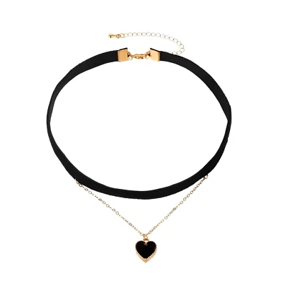 Love Heart Black Velvet Choker Collar Necklace Adjustable Vintage Clavicle - Image 1 of 2