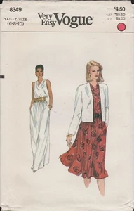 Very Easy Vogue 8349 Cowl Neck Maxi or Knee Length Dress Pattern 1980s Uncut - Picture 1 of 10