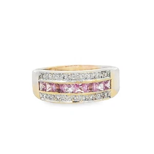 9ct Gold Pink Sapphire and Diamond Cluster Ring - Picture 1 of 4