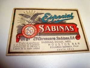 Circa 1930s Sabinas Beer Beer Label Trade Card, Santa Cruz and Houston - Picture 1 of 2