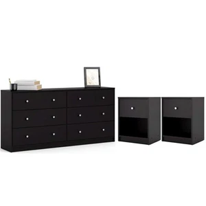 3 Pieces Modern Engineered Wood Dresser and Nightstands Bedroom Set in Black - Picture 1 of 17
