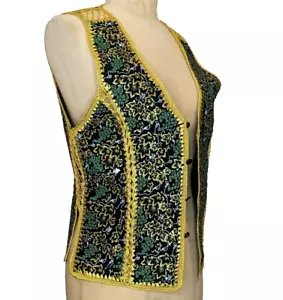 Vintage Boho Hippie 60s 70s Reversible Suede Painted Crocheted Vest Waistcoat - Picture 1 of 4