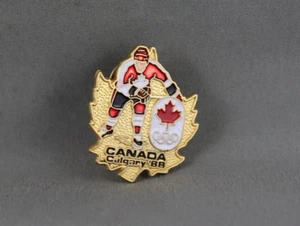 Vintage Winter Olympic Pin - Hockey Gold Maple Leaf - Inlaid Pin - Picture 1 of 3