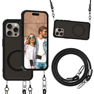 Magnet Hülle mit Echtleder Kette Umhängeband Magnet Halterung Case für iPhone - Zdjęcie 1 z 9