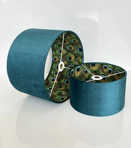 New luxury double sided peacock feathers teal velvet lamp shade pendant shades  - Picture 1 of 6