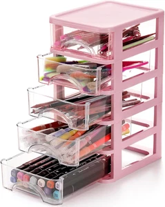 Desktop Drawer, Clear 5-Drawer Desktop Storage Unit, Small Organizer Box Storage - Picture 1 of 6