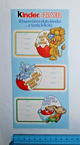 ADESIVO STICKER VINTAGE AUTOCOLLANT AUFKLEBER FERRERO KINDER SORPRESA 3 PEZZI - Imagen 1 de 1