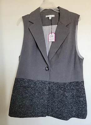 Cabi Womens Blazer Jacket Sz M Gray Speckled Sleeveless Single Button Office NEW - Image 1 of 3
