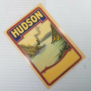 Litografia pubblicitaria etichetta scopa Hudson vintage Riverboat River Steamboat - Foto 1 di 2