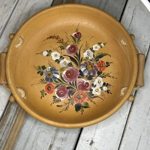 Vintage handbemalte Holzschüssel/Tablett Deutschland Holz/Seilgriffe - Bild 1 von 11