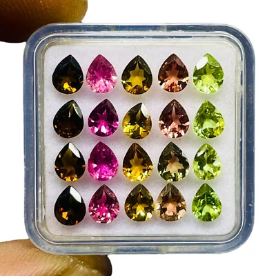 VVS 20 Pcs Natural Multi Tourmaline 5x4mm Pear Cut Loose Gemstones Wholesale Lot - Image 1 of 4