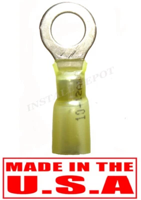 3M Yellow Heat Shrink Ring Terminals Marine Wire Connectors 12-10 AWG 5/16" Stud - Image 1 of 4