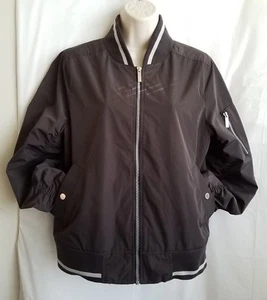 French Connection Womens Bomber Jacket Ruched Sz M Gray E11 - Picture 1 of 11