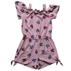 One Step Up Romper French Bulldog Print Cold Shoulder Pink Size S (7/8) - Picture 1 of 10