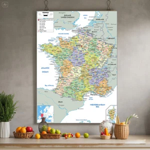 A1 A2 A3 France Wall Map Major City Travel Poster Mural Educational Chart Decor - Picture 1 of 15
