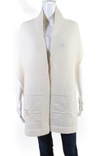 Chanel Womens Cashmere Thick Knit Snowflake Logo Scarf Cream White