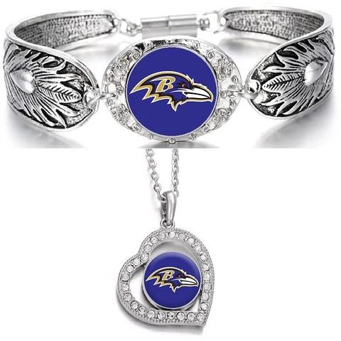 2 PcSet Baltimore Ravens Womens Sterling Silver Necklace Bracelet Gift Set D3D19 Cover