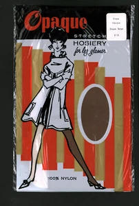 Alberts Opaque Stretch Nylon Garter Stockings Dream Beige Sz A-B 1960s - Picture 1 of 2