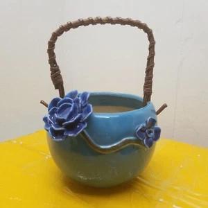 Blue Basket Flower Ceramic Planting Pot Succulent Planter Garden Flower - Picture 1 of 8